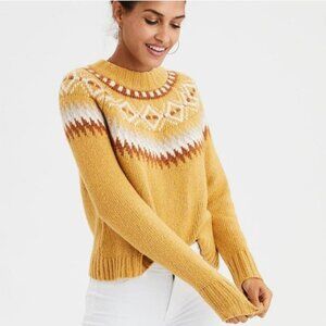 American Eagle Outfitters Yellow Fair Isle Knit Long Sleeve Sweater Size Small